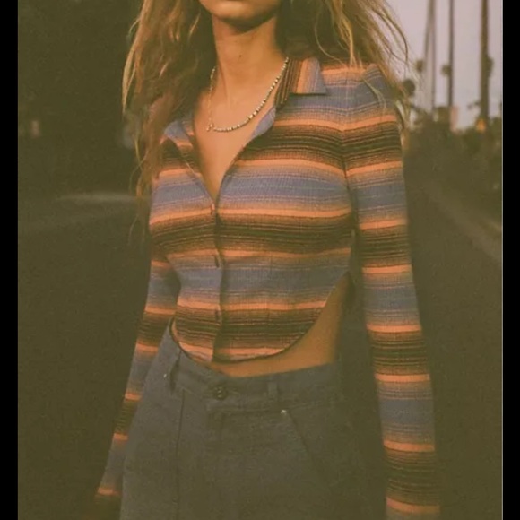 Urban Outfitters Tops - Urban Outfitters Striped Long Sleeve Top - Blue and Orange